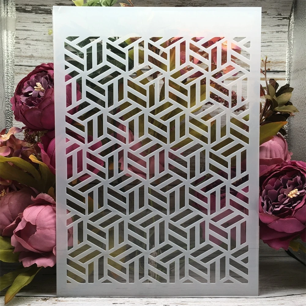A4 29 cm 3D Kocke Geometrijo DIY Layering Matrice Stensko Slikarstvo Album Kolorit Reliefi Album Dekorativni Predlogo