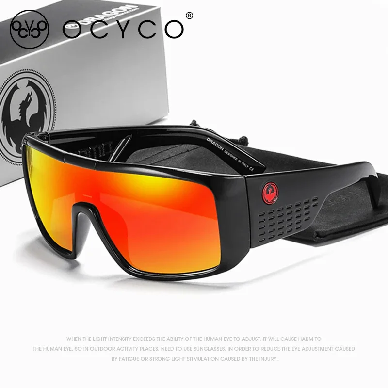 Dragon Velika sončna Očala za Moške Vetrobransko steklo, Okvir Športna sončna Očala Kolo Reflektivni Kvadratnih Črna Očala Vožnje UV400