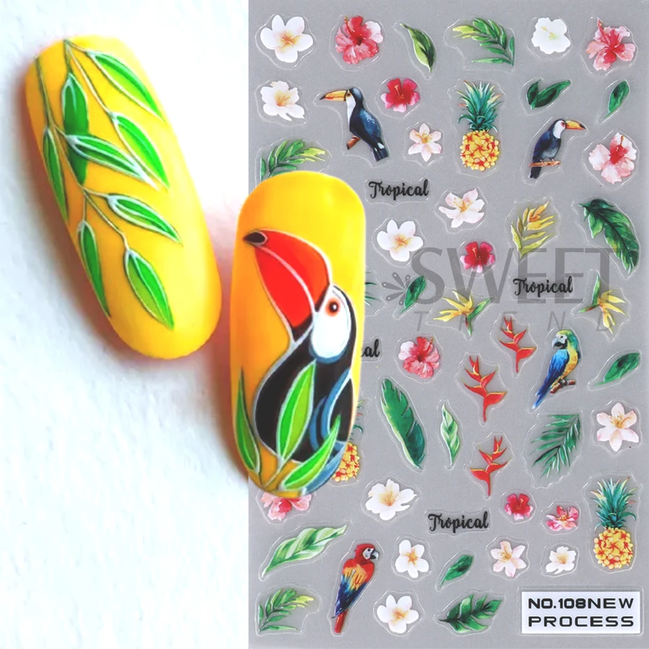 Čebela Ladybug Nail Art Nalepke 3D Listje Jeseni Daisy Florals Drsnik Srčkan Živali, Ptic, Nalepke za Manikiranje Dekoracijo Žeblji Nasveti Lepota