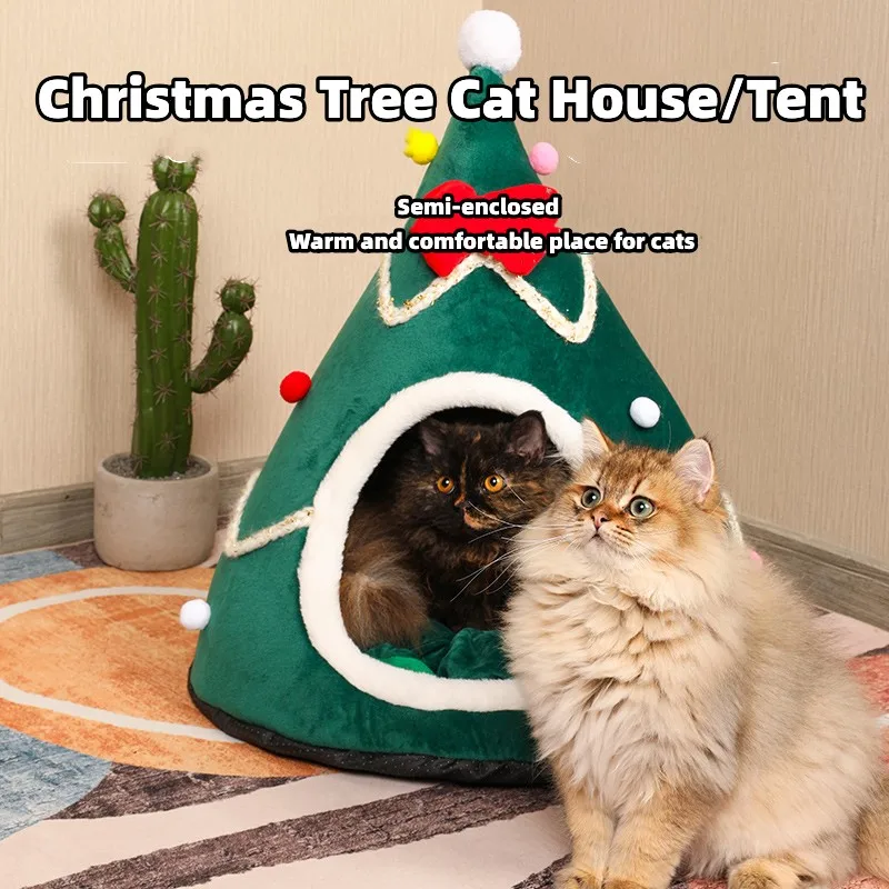 Božično Drevo Jjeza Postelja House Cat Pet Plišastih Hiša za uporabo v Zaprtih prostorih Mačka Condo Božič, Krščanski Dom Docoration Mehki Pliš Počitnice Posebne