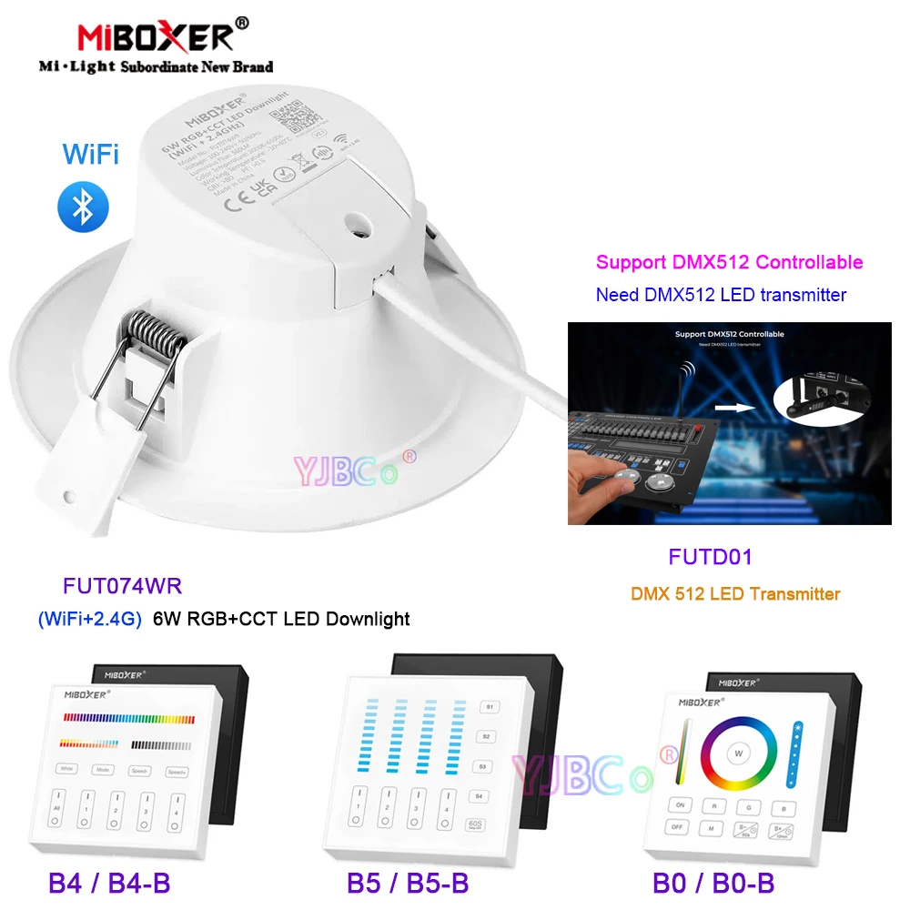 Miboxer 1/4 Pas Plošča Daljinski upravljalnik Tuya Bluetooth, WiFi 2.4 G 6W RGB+SCT LED Downlight 110V 220V Zatemniti DMX512 Stropne Luči