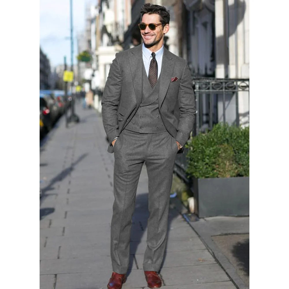 Človek Formalnih Obleke, za Moške, ki bo Ustrezala Slim Primerna Oblačila za Moške Men ' s Tri-kos Obleko Serge Dvojno Zapenjanje Mens Hlače Moški Nastavite Elegantno