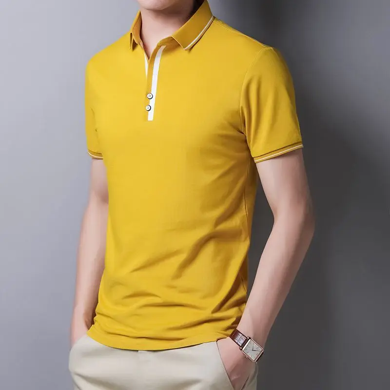 Moda River Razrezana Barva Svoboden Polo Majice za Moške Oblačila 2023 Poletje Nove Priložnostne Puloverji Vse-tekmo Tee Majica