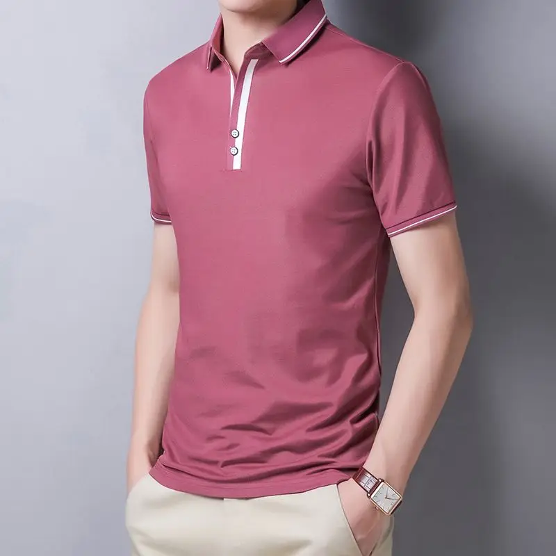 Moda River Razrezana Barva Svoboden Polo Majice za Moške Oblačila 2023 Poletje Nove Priložnostne Puloverji Vse-tekmo Tee Majica