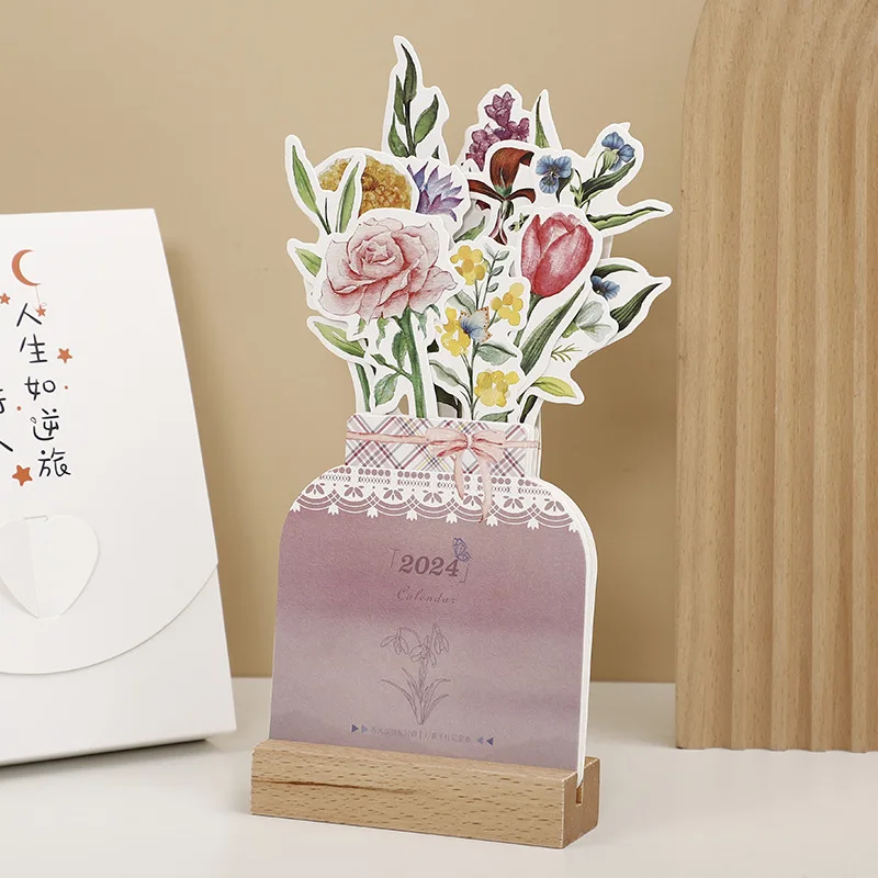 2024 Lesen Okvir Bloomy Cvetje Koledar Izletov Srčkan Ustvarjalne Mini Beležnica Lepe Cvetlični Dekle Namizni Koledar Dekoracijo 1pc