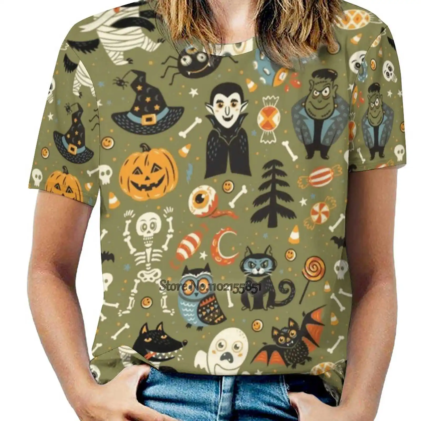 Happy Halloween Ženske T-Shirt Priložnostne Kratka Sleeved Vrhovi Tee Ženske Ohlapne Majice Halloween Vzorec Brezhibno Vektor